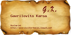Gavrilovits Karsa névjegykártya